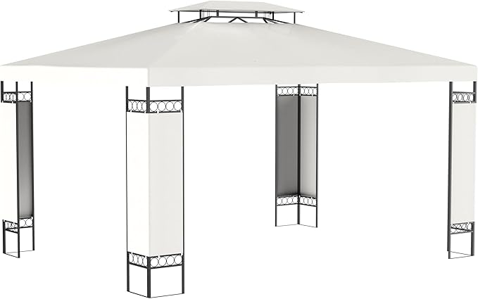 Outsunny 10' x 13' Patio Gazebo, Double Roof Outdoor Gazebo Canopy Shelter with Screen Decorate Corner Frame, for Garden, Lawn, Backyard and Deck, Cream White