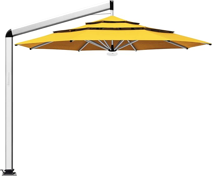 EliteShade USA Atlas 3-Tier 11FT Full Aluminum Cantilever Patio Umbrella for Outdoor Restaurant Garden Courtyard Deck Pool and Marketing with Light (No battery), Sunflower Yellow