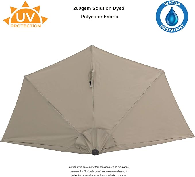 C-Hopetree 9 ft Half Round Outdoor Patio Market Wall Umbrella with Tilt, Taupe