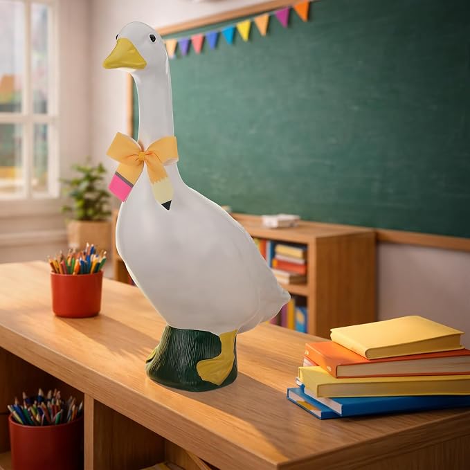 Back to School Porch Goose Outfit for 23"/ 17'' Statue, Adjustable Pencil Pattern Lawn Porch Goose Clothing for School Classroom Home Outdoor Garden Yard Patio Art Decor