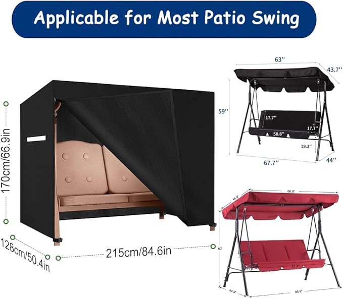 Outdoor Swing Cover 3 Triple Seater Waterproof Patio Swing Canopy Cover Hammock Covers Porch Swing Cover Replacement Hammock Glider Chair Cover Garden Furniture Swing Chair All Weather Protection