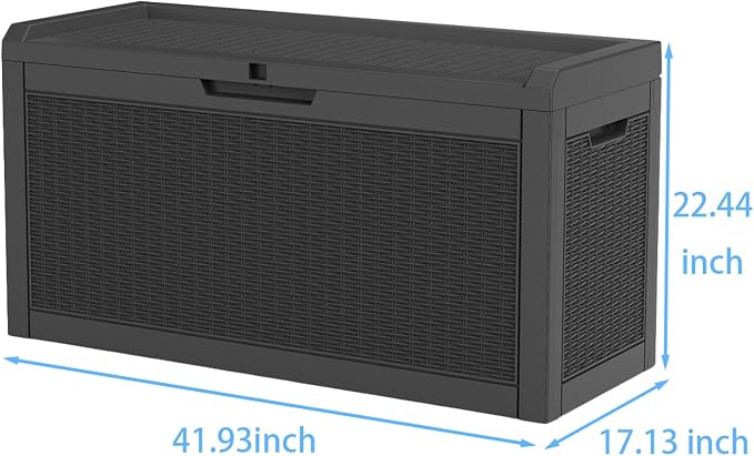AmaVins Outdoor Storage Box, 60 Gallon Deck Box Indoor and Outdoor Use, Waterproof Resin Storage Bin for Package Delivery, Patio Cushions, Gardening Tools, Lockable, UV Resistant, Black