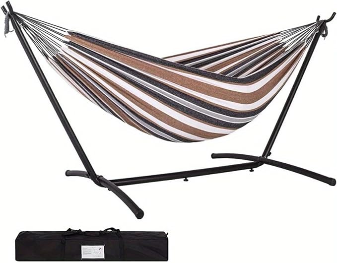 Hammock with Space Saving Steel Stand Included 2 Person Heavy Duty Outside Garden Yard Outdoor Hammocks and Portable Carrying Bag