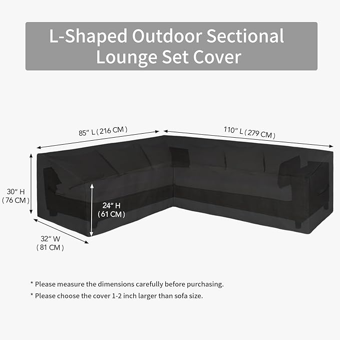 Easy-Going 600D Patio L-Shaped Sectional Sofa Cover, 85"X110" Waterproof Heavy Duty Outdoor Garden Furniture Cover with Air Vent (Left Facing, Black)