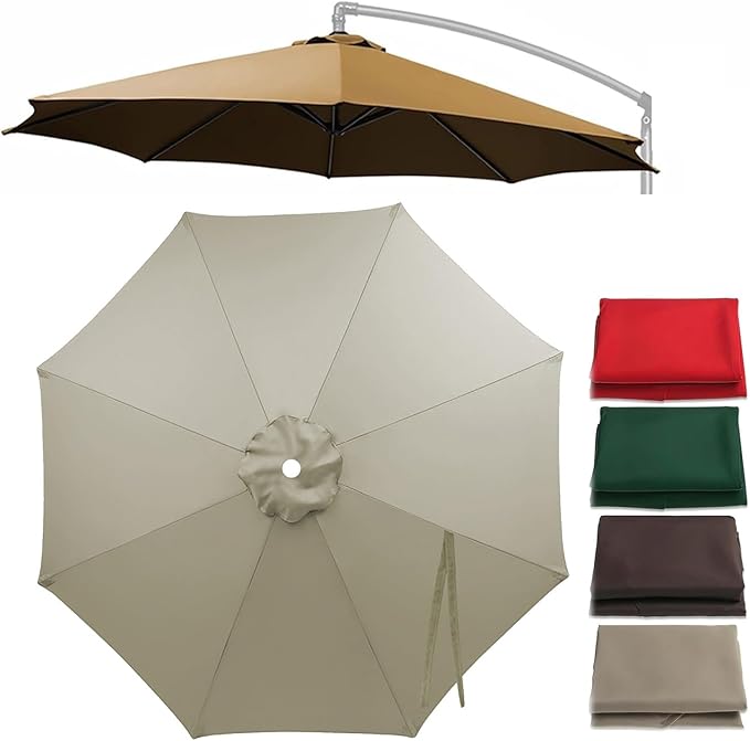 Cantilever Umbrella Replacement Canopy 7.5ft/9ft/10ft/11ft 6/8 Ribs, Fade Resistant Outdoor Offset Patio Umbrella Fabric Cover, Waterproof Shade Top for Deck
