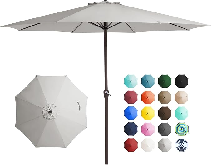 JEAREY 12' Patio Umbrellas Outdoor Table Market Umbrella w/Crank, 8 Sturdy Ribs, UV Protection Windproof for Garden, Deck, Backyard, Pool(Foggy Gray)