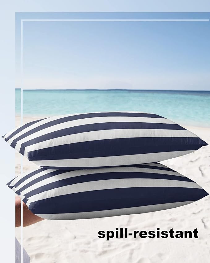 Lumbar Throw Pillow Covers 12x20 Outdoor Waterproof Pillow Covers for Patio Furniture Nautical Striped Throw Pillow Cover Navy Blue Pillowcases Set of 2 Cushion Case for Sofa Couch Chair Home Decor