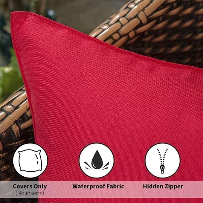 Outdoor Throw Pillow Covers 28x28 in Set of 4 red Pillow Covers flower Decorative Pillows Waterproof Linen Outdoor Pillowcases Sofa Cushion Covers for Garden Patio Bench Chair Outdoor Home Decor Gifts