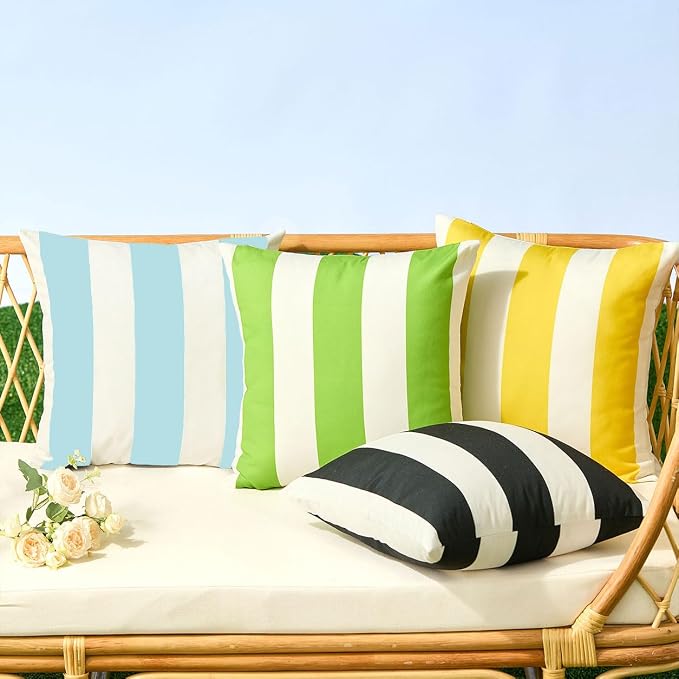 Allorry Outdoor Pillow Covers 18x18 Light Blue Striped Outdoor Decor 007O18 | Striped Pillow Covers|for Spring Summer Outdoor Waterproof Garden Patio Furniture Sofa Bed Home Decor
