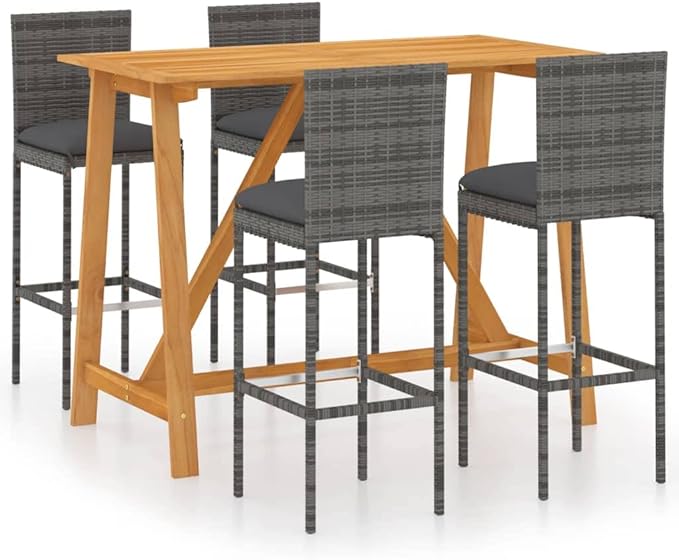 Patio Bar Set with Cushions,Patio Lounge Set,Conversation Sets,Outdoor Garden Table and Chairs Sets,Outdoor Patio Furniture,for Patio,Backyard,Garden,5 Piece Gray