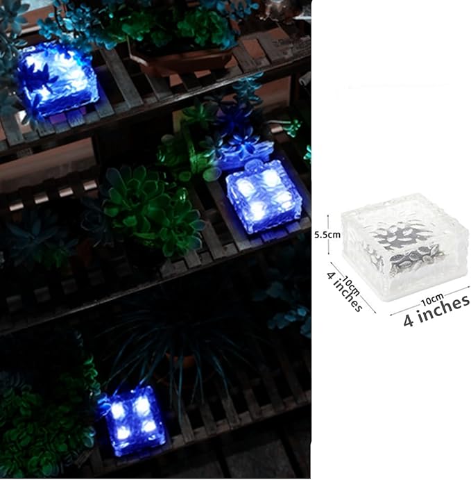 Outdoor 4 Pack Ice Cube Bricks Rocks Lights Solar Powered LED In Ground Pathways Patio Yard Garden Glow Lights Decor