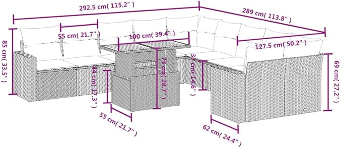 vidaXL Patio Sofa Set with Cushions 11 Piece, Outdoor Sectional Sofa Couch, Patio Conversation Set for Garden Backyard, Gray Poly Rattan