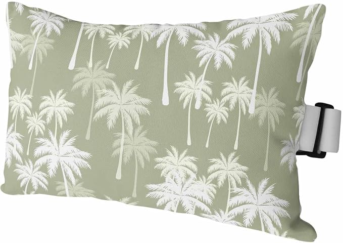 Tropical Palm Tree Outdoor Pillows for Chaise Lounge Chair Waterproof Lumbar Pillows with Insert&Adjustable Elastic Strap Beach Headrest Pillow Sage Green Plants Coastal Leaf Beach Pool Pillow 11"x16"