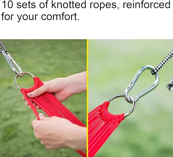 Portable Nylon Rope Hammock 10 Group Knot Rope Mesh Outdoor Camping Lightweight Hammock with Storage Bag Easy to Set Up Comfortable(Blue)
