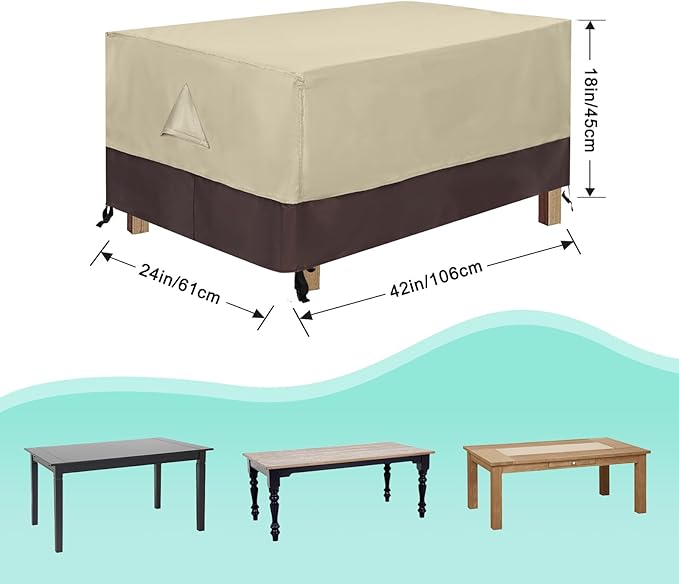 ABCCANOPY Patio Coffee Table Cover, Universal Outdoor Small Table Cover, Waterproof & Dustproof, Beige Brown, 42x24x18
