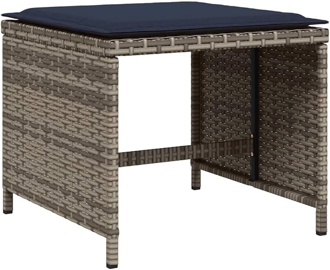 15 Piece Garden Dining Set, PE Rattan Patio Furniture with Acacia Wood Tabletop, Foldable Chairs and Stools for Outdoor Backyard Deck