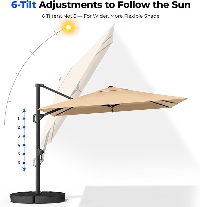 HOMSHADE 9x12FT Cantilever Patio Umbrella Outdoor with Base- Large Offset Heavy-Duty Aluminum Umbrella with 360° Rotation, 6 Tilts, Windproof, 3-Year Fade Resistance for Pool Deck, Rectangular, Beige