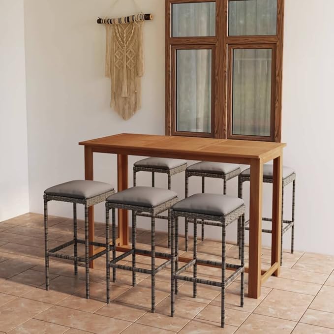 Patio Bar Set with Cushions,Patio Lounge Set,Conversation Sets,Outdoor Garden Table and Chairs Sets,Outdoor Patio Furniture,for Patio,Backyard,Garden,7 Piece Gray