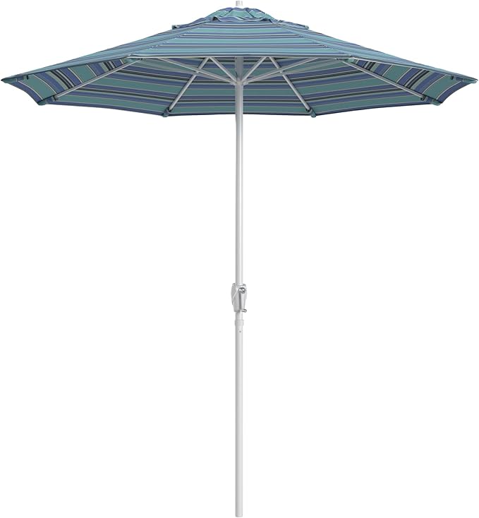 California Umbrella 12-Year Protection 7.5-Ft Outdoor Patio Umbrella, Sunbrella Fade-Resistant Fabric, Auto-Tilt, Heavy Duty Aluminum Frame, 8 Reinforced Ribs for Pool or Deck, White Pole, Dolce Oasis