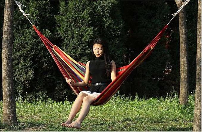 k&klacosta Hammock Outdoor Cotton Hammock Multi Load Capacity Portable Hammock Up to 450lbs with Carry Bag for Patio Garden Camping Red Yellow Stripes