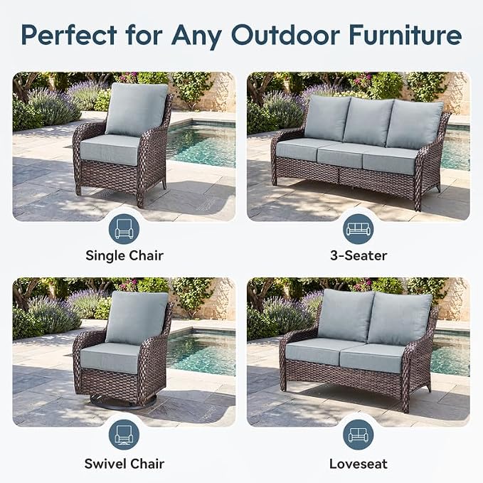 Luxury 22*24*6in Outdoor Patio Cushions, 2 Pieces Sky Blue Outdoor Cushion | 6'' Thick Outdoor Cushions, Water-Resistant, Reversible, Removable Cover, for Patio Chairs Sofa Couch Loveseat