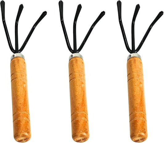 Mini Gardening Tools 3pcs Portable Garden Hand Tools Set，Shovel and rake Tools Made of Wooden Non-Slip Handles and Metal Heads,for Seedlings, Bonsai, Succulents, Herbs (3pcs-rake)