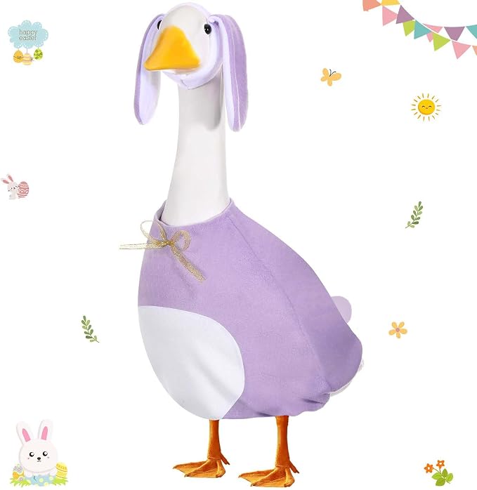 FuWeave Easter Bunny Goose Outfit for 23" Goose Costume for Cement Plastic Porch Geese Statue Spring Outdoor Garden Yard Patio Decoration, Purple