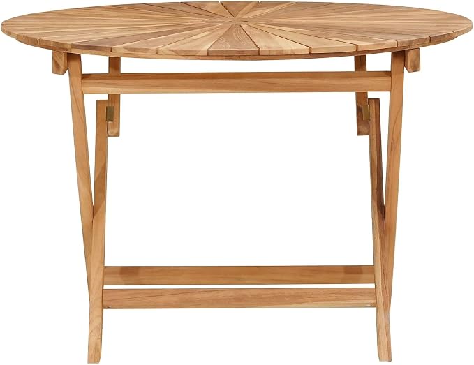 vidaXL Folding Garden Table Beige Ø 110 x 75 cm Solid Teak Wood, Round Folding Table, Modern Design, Outdoor Dining, Space-Saving Furniture, Teak Wood, Collapsible Garden
