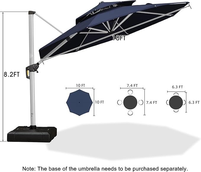 PURPLE LEAF 10 Feet Patio Umbrella Outdoor Round Umbrella Large Cantilever Umbrella Windproof Offset Heavy Duty Sun for Garden Deck Pool Patio, Navy Blue