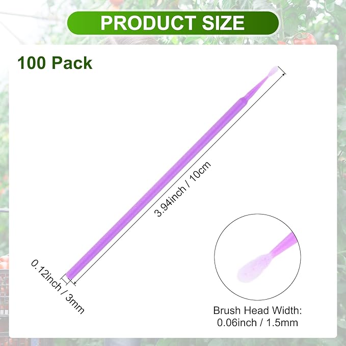M METERXITY 100-Pack Pollinator Brush, 0.06inch/1.5mm Plastic Vegetable Pollinator Pen Manual Pollination Tool for Gardening/Greenhouse/Hydroponic Plants/Flower [Dark Purple]
