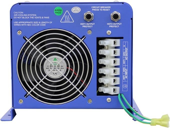 AIMS Power PICOGLF4012120240VS Pure Sine 4000W Low Frequency Inverter Charger, 12000W Surge for 20 Seconds, 120/240 VAC Output Split Phase Charges, 115 Amp Battery Priority Selector