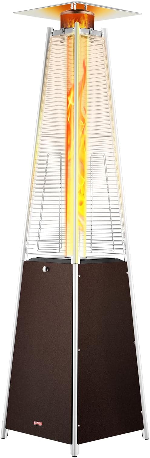VEVOR Patio Heater for Outdoor Use, 48000BTU Pyramid Propane Heater w/Wheels, Quartz Glass Tube Outdoor Patio Flame Heater for Patio, Party, Backyard, Garden, Decoration, Hammered Bronze