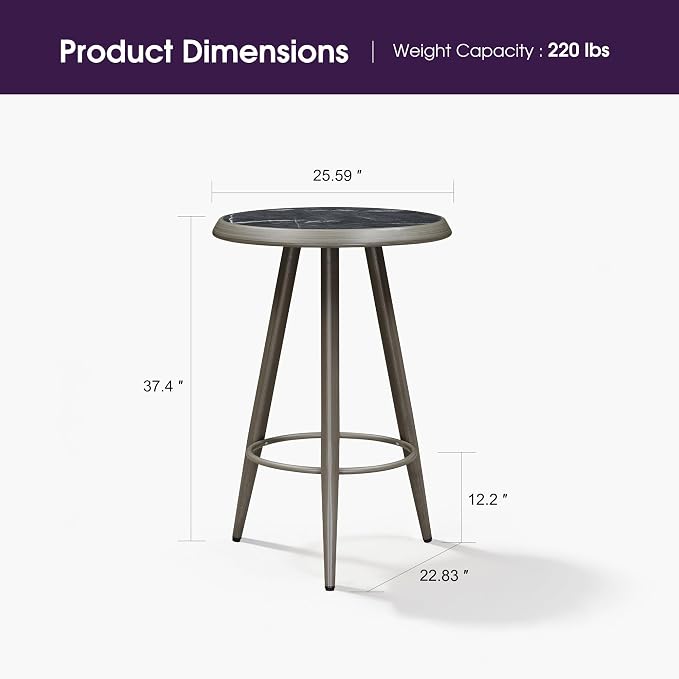 PURPLE LEAF Counter Height Bar Stools Table Dining Table with Weather Resistant for Patio Garden Grey