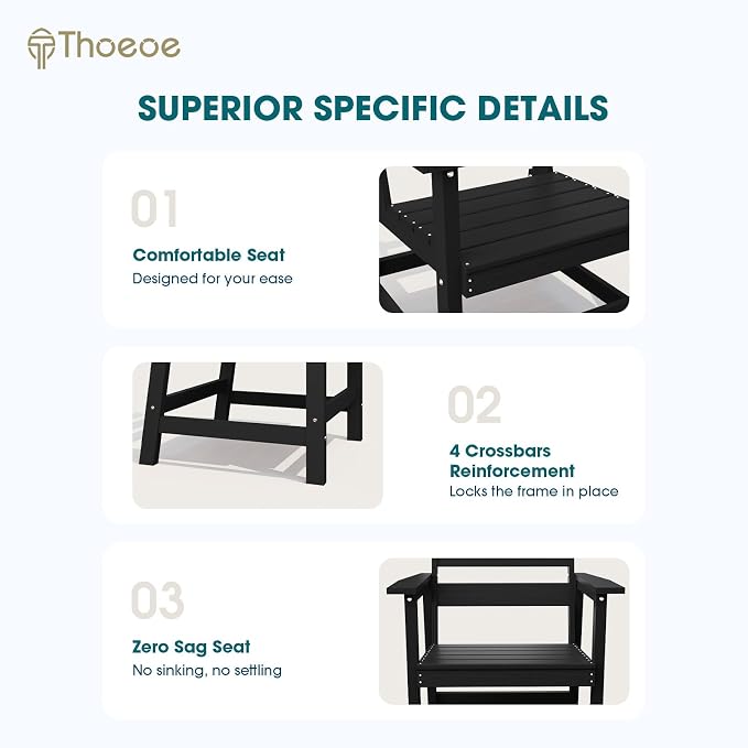 THOEOE 7 Piece Outdoor Dining Set, Patio Dining Table and 6 Chairs, All-Aluminum Frame, All-Weather HDPE Outdoor Furniture with Umbrella Hole for Garden, Lawn, Poolside, Black