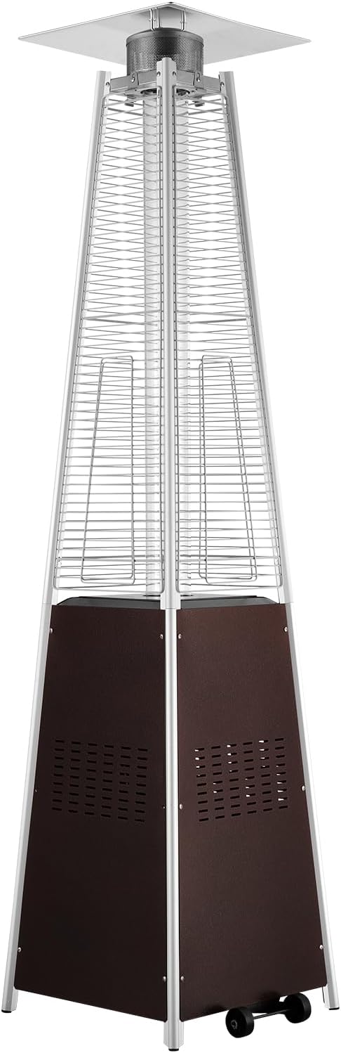 VEVOR Patio Heater for Outdoor Use, 48000BTU Pyramid Propane Heater w/Wheels, Quartz Glass Tube Outdoor Patio Flame Heater for Patio, Party, Backyard, Garden, Decoration, Hammered Bronze