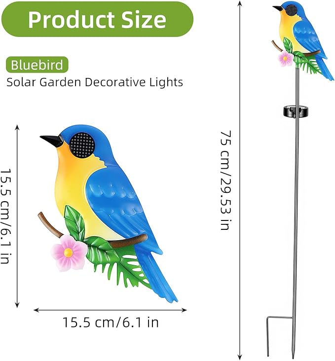 Solar Stake Lights Outdoor - Waterproof Blue Bird Dynamic Eyes Decor Lights for Pathway Lawn Patio Decorative Yard Art Ornaments Thank Birthday Gifts for Women Men Mom Grandma Dad Wife