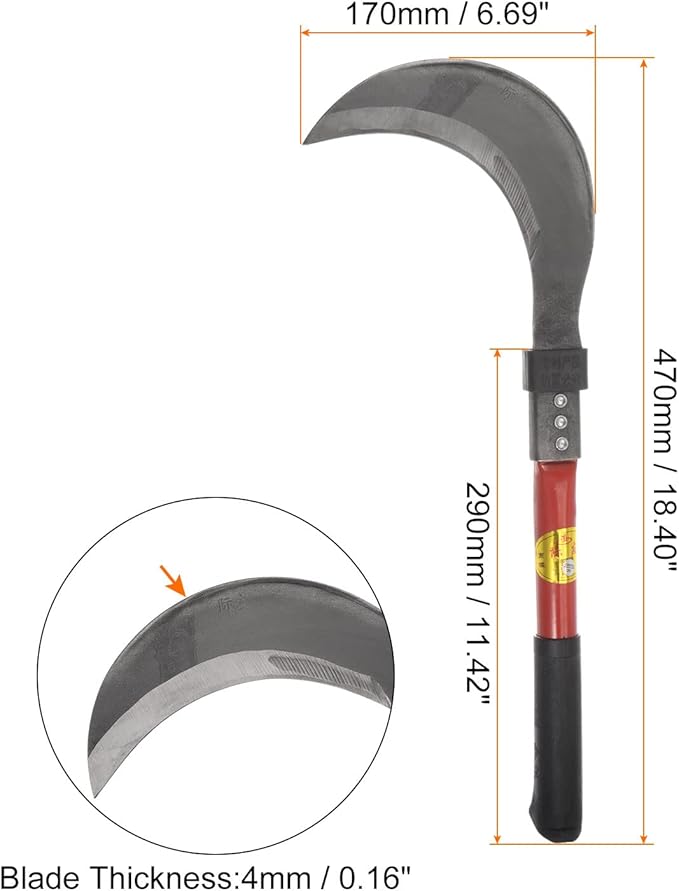 HARFINGTON 6 Inch Brush Clearing Sickle with Forged Carbon Steel Machete Blade, Billhook Machete Knife for Gardening, Camping, Land Management, Outdoor