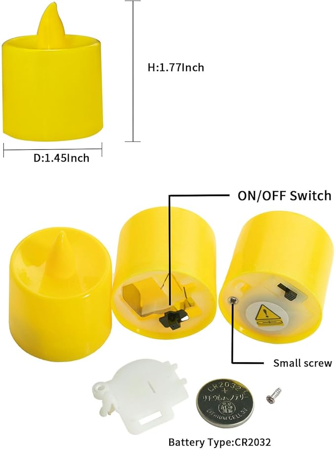 LANKER 24 Pack Flameless Led Tea Lights Candles, Flickering Warm Yellow Battery Operated Electronic Fake Candles, Decorations for Halloween and Festival Celebration (Yellow - 24Pack)