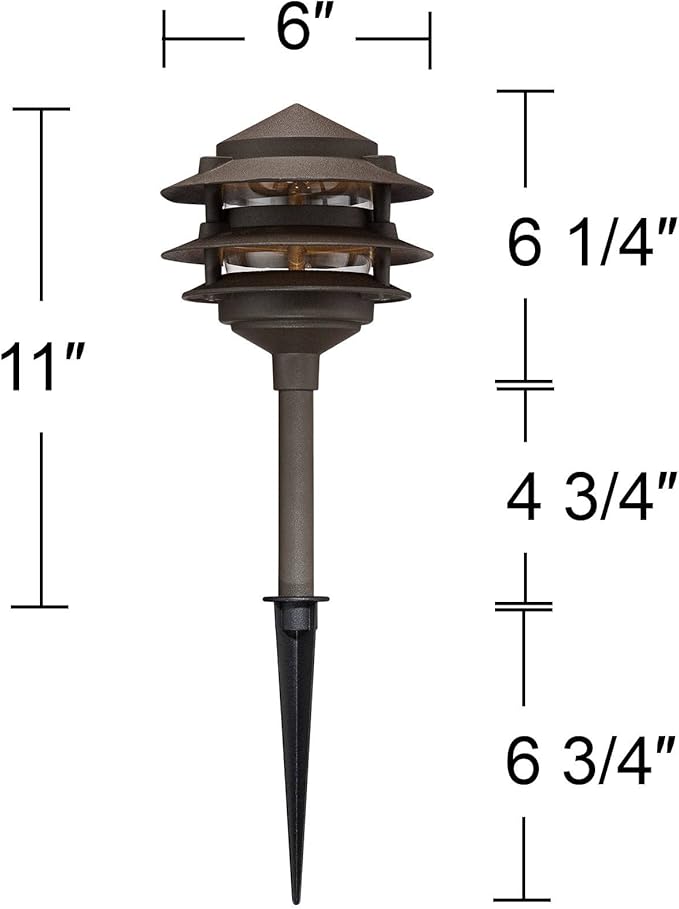 John Timberland Tiered Pagoda 11" High Modern Outdoor Landscape Path Lights Porch House Exterior Outside Set of 2 LED Bulb Weatherproof Brown Bronze Finish Aluminum Front Door Patio Garage Home