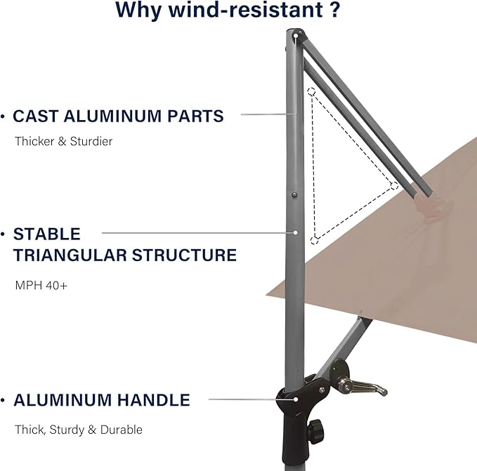 Patio Umbrella, Rectangle Outdoor Cantilever Umbrella, Aluminum Offset Umbrella with Champagne Frame for Pool Deck Garden Outdoor shade for Garden Deck Pool Patio, Beige(Weighted Base Not Include)
