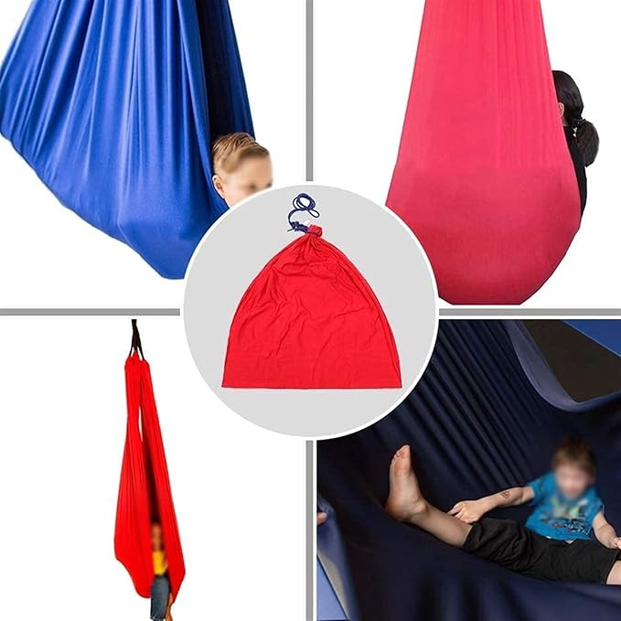 Kids Sensory Swing Hammock Indoor Therapy Swing with Special Needs, Breathable Cuddle Chair Ideal for Sensory Integration Childhood Precious Memory (Color : Red, Size : 100x280cm/39x110in)