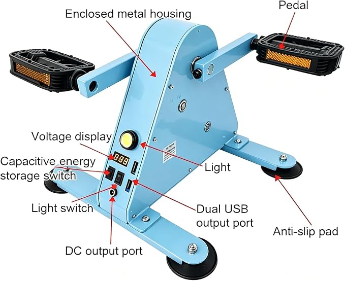100W Portable Pedal Generator, Iron Coreless Brushless Permanent Magnet, Fitness Power Generation, Outdoor Charging, Used for Power Generation, Charging and Lighting