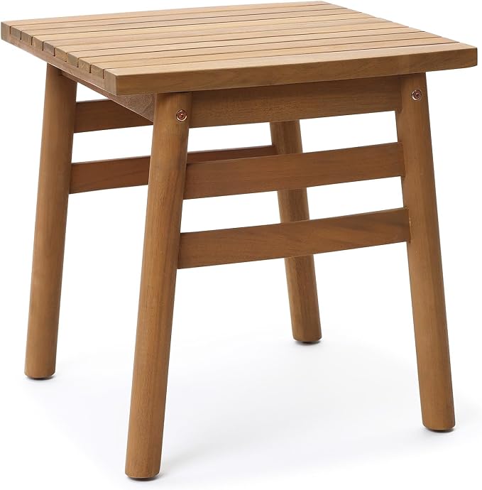 LuxenHome 18.5" Square Outdoor Side Tables for Patio, Acacia Wood Outdoor End Table with Slatted Top, Wooden Patio Table for Balcony, Patio, Porch