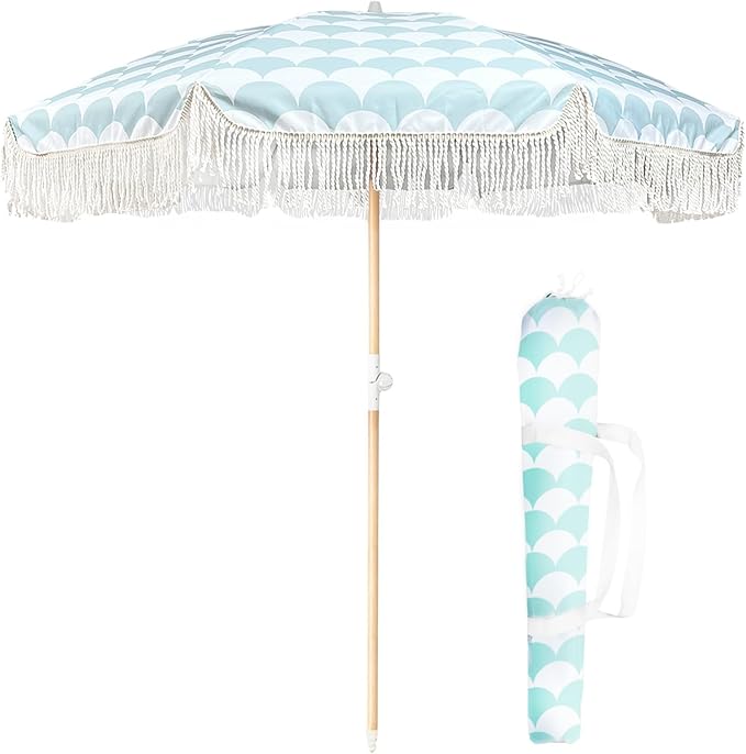 Lefedrasticity Boho Outdoor Umbrella with Tassels,6ft Table Umbrella Outdoor Patio with Knobs Tilt,Wind Resistant Portable Beach Umbrella UPF50+ Fringe Umbrellas For Pool Backyard Deck Garden
