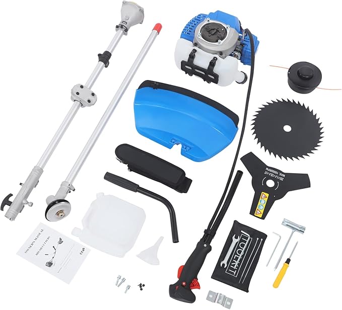 Brush Cutter, 2-Stroke 25.4CC 10000RPM Gas Lawn Edger Single Cylinder Air Cooled Weed Wacker Multifunction Weed Eater Aluminum Gas Powered Weed Trimmer Garden Trimmer w/0.2 Gal Fuel Tank Capacity