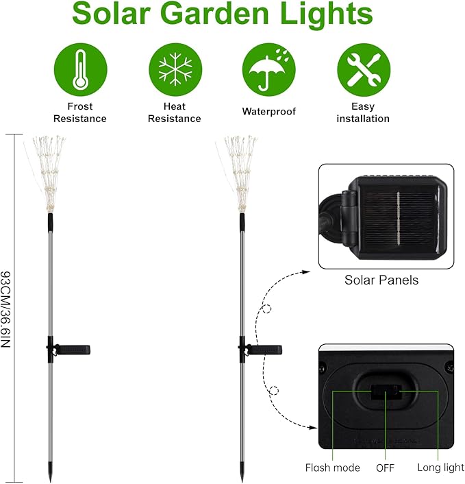 PXBNIUYA 2 Pack Solar Firework Lights Outdoor, 175 LED Garden Lights with 2 Modes, Waterproof DIY Copper Wire Solar Starburst Light for Yard Wedding Patio Halloween Christmas Decor（Warm White）