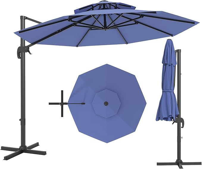 10FT Outdoor Umbrellas for Patio, Cantilever Umbrella with Steel Frame, UV Protection, Fade Resistant Fabric, 360 Degree Rotation, Pool Umbrellas Outdoor for Garden Deck Backyard