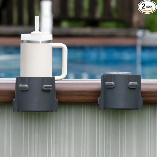 2-Pack Poolside Cup Holders for Square-Top Above Ground Pools, Adjustable Fit for Wide Edges, Non-Slip Silicone Grips, Fits Tumblers & Drink Bottles, Use on Deck, Boat & Patio, Dark Grey
