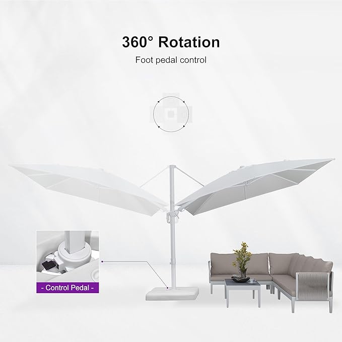 PURPLE LEAF 9' X 12' Right-left Tilt Patio Umbrella Swivel White Cantilever Umbrella with Tilt Aluminum Outdoor Umbrella with 360° Rotation for Deck Pool Garden, White