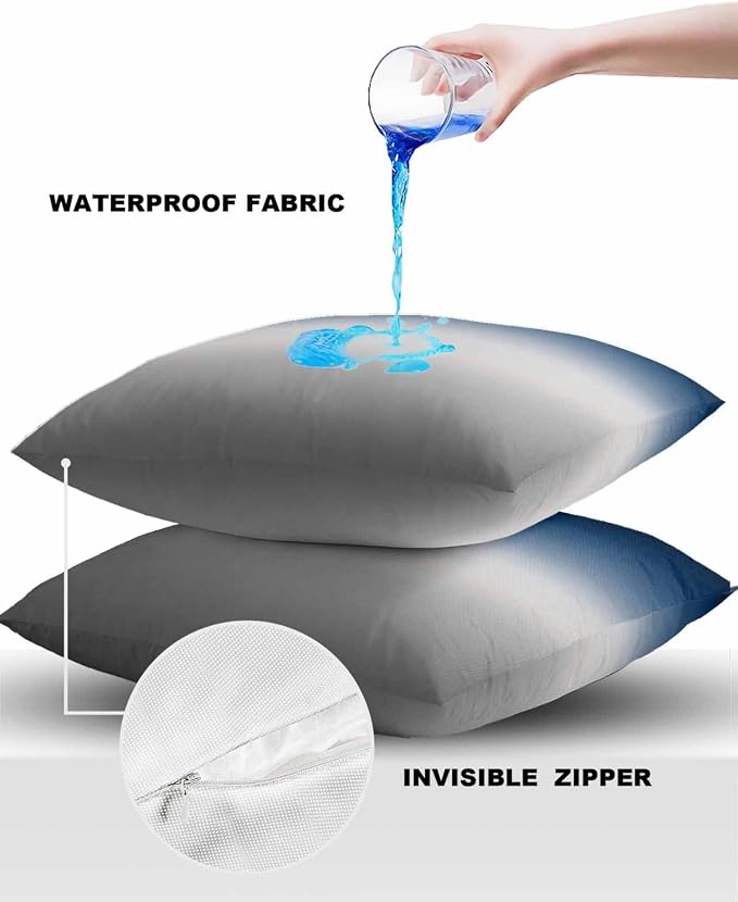 Outdoor Waterproof Throw Pillow Covers Set of 2 Blue Grey Ombre Pillowcases 24x24 Inches Gradient Gradual Color Patio Decorative Pillows Cushion Case Patio Pillows for Couch Bed Chair Garden